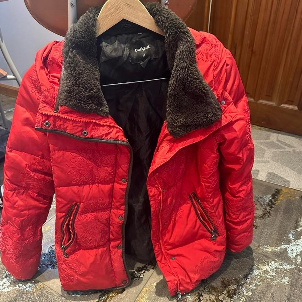 Desigual Red Kids Jacket with Faux Fur Collar size 38